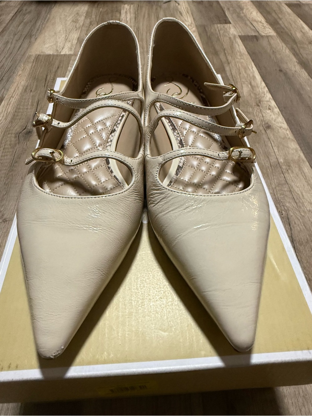 Sam Edelman Women's Pointed Triple-Strap Flats in Cream